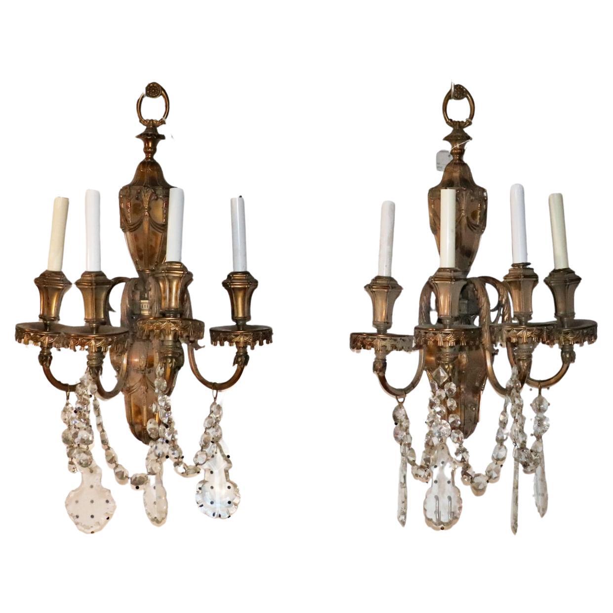 Coppia di lampade Caldwell francesi in bronzo e cristallo in stile Luigi XV, circa 1930 in vendita