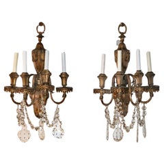 Pair of French Bronze and Crystal Louis XV Style Caldwell Sconces Circa 1930s