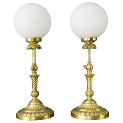Pair of French Bronze and Frosted Glass Table Lamps