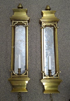 Pair of French Bronze and Gilt Mirror Pagoda Form Half Lentern Wall Sconces