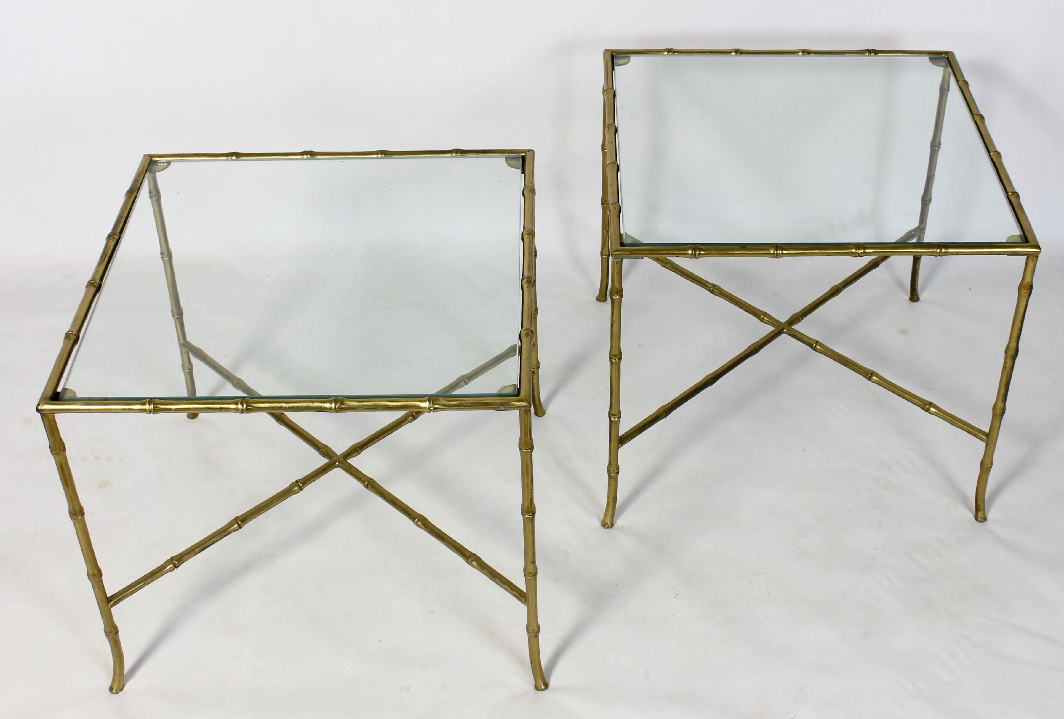 Mid-20th Century Pair of French Bronze and Glass Tables by Bagues
