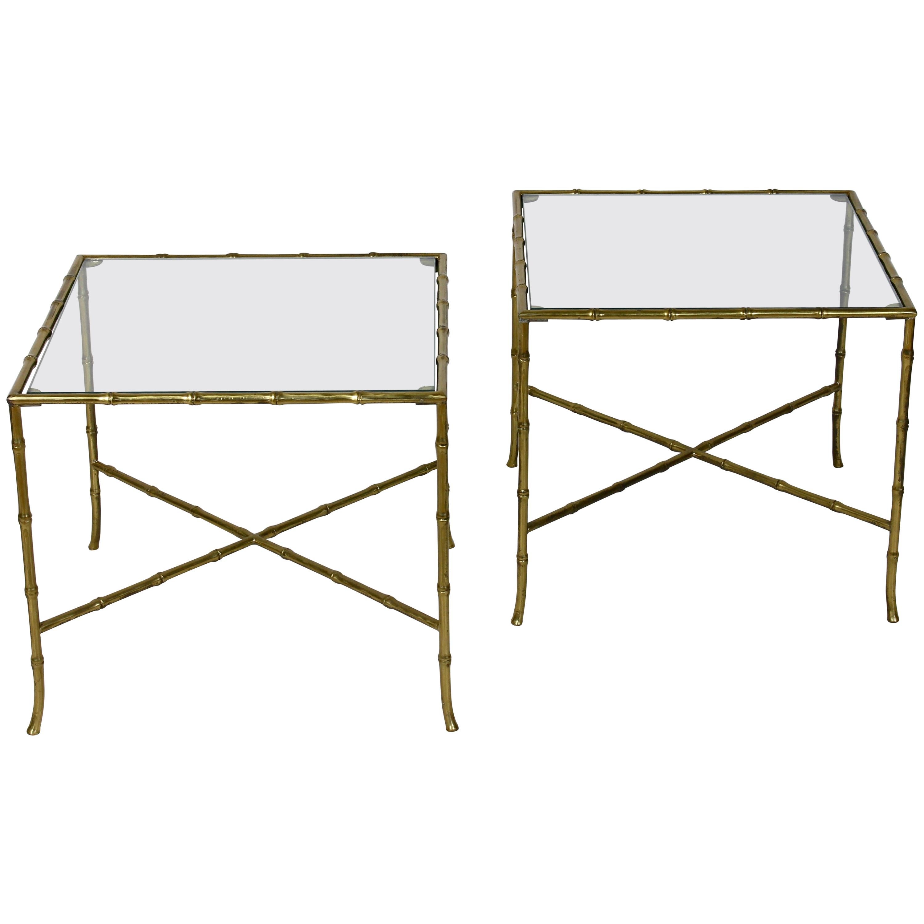 Pair of French Bronze and Glass Tables by Bagues