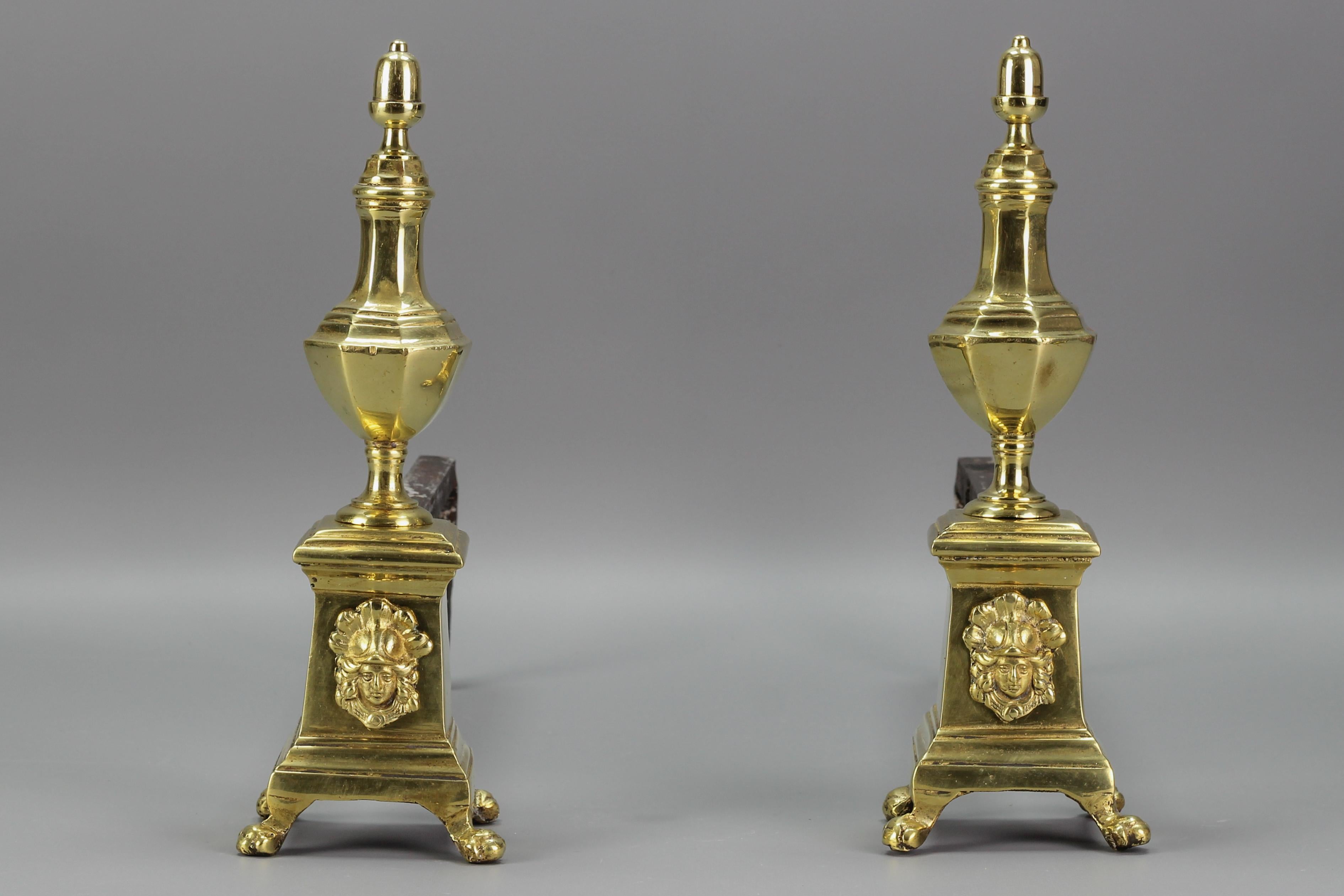 Pair of French Bronze and Iron Firedogs, Early 20th Century For Sale 6