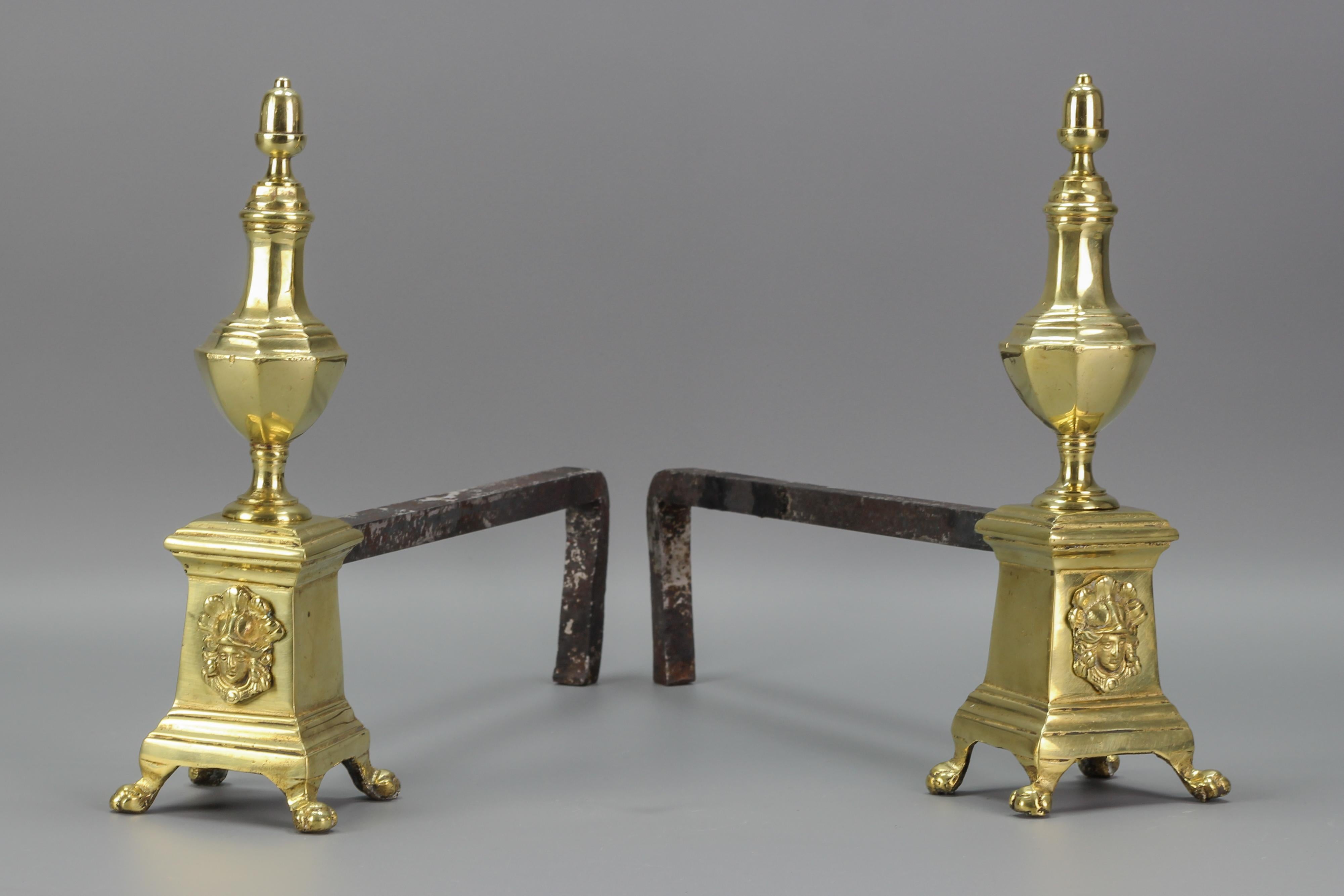 Pair of French Bronze and Iron Firedogs, Early 20th Century For Sale 10