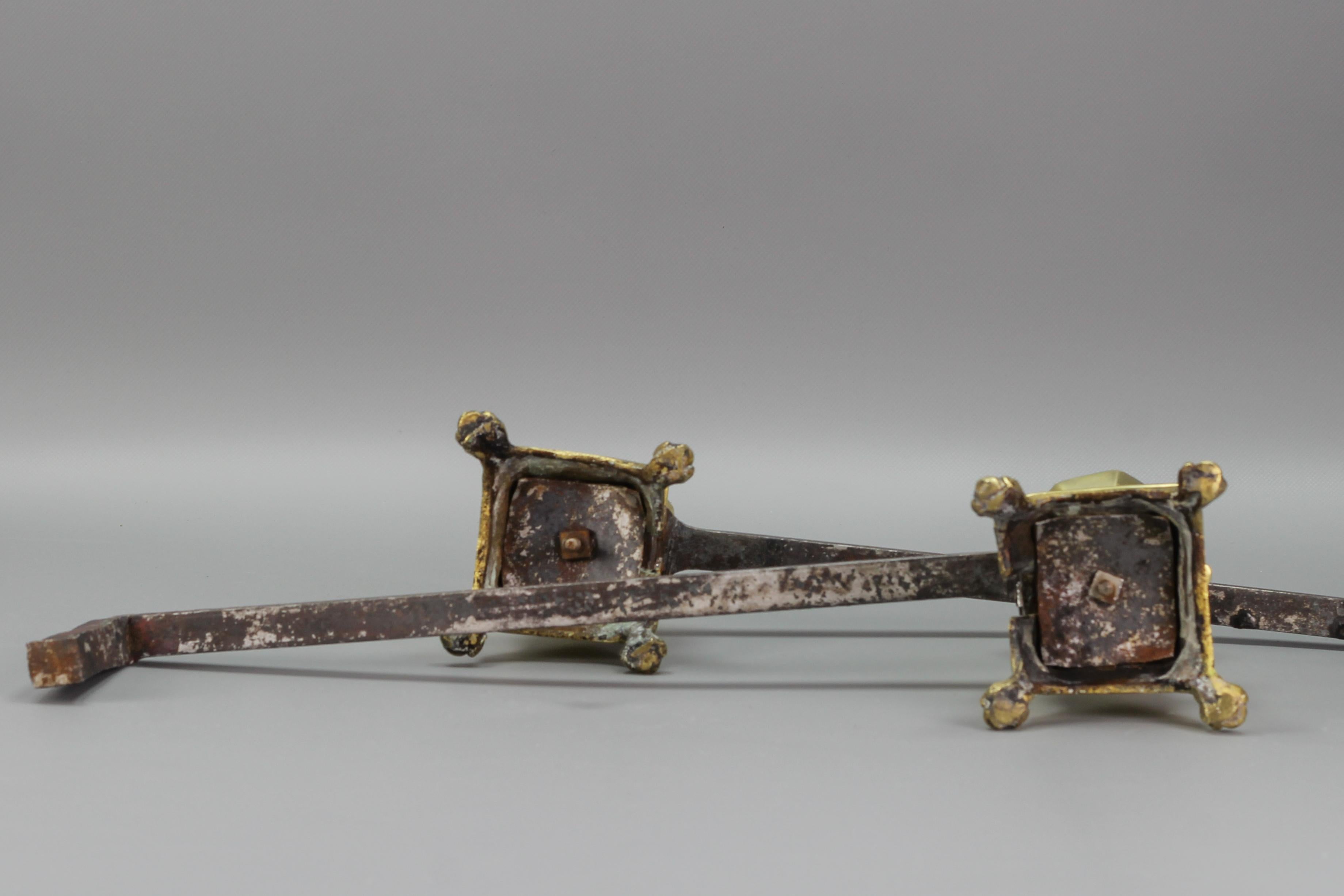 Paar französische Feuerböcke aus Bronze und Eisen, frühes 20. Jahrhundert im Angebot 12