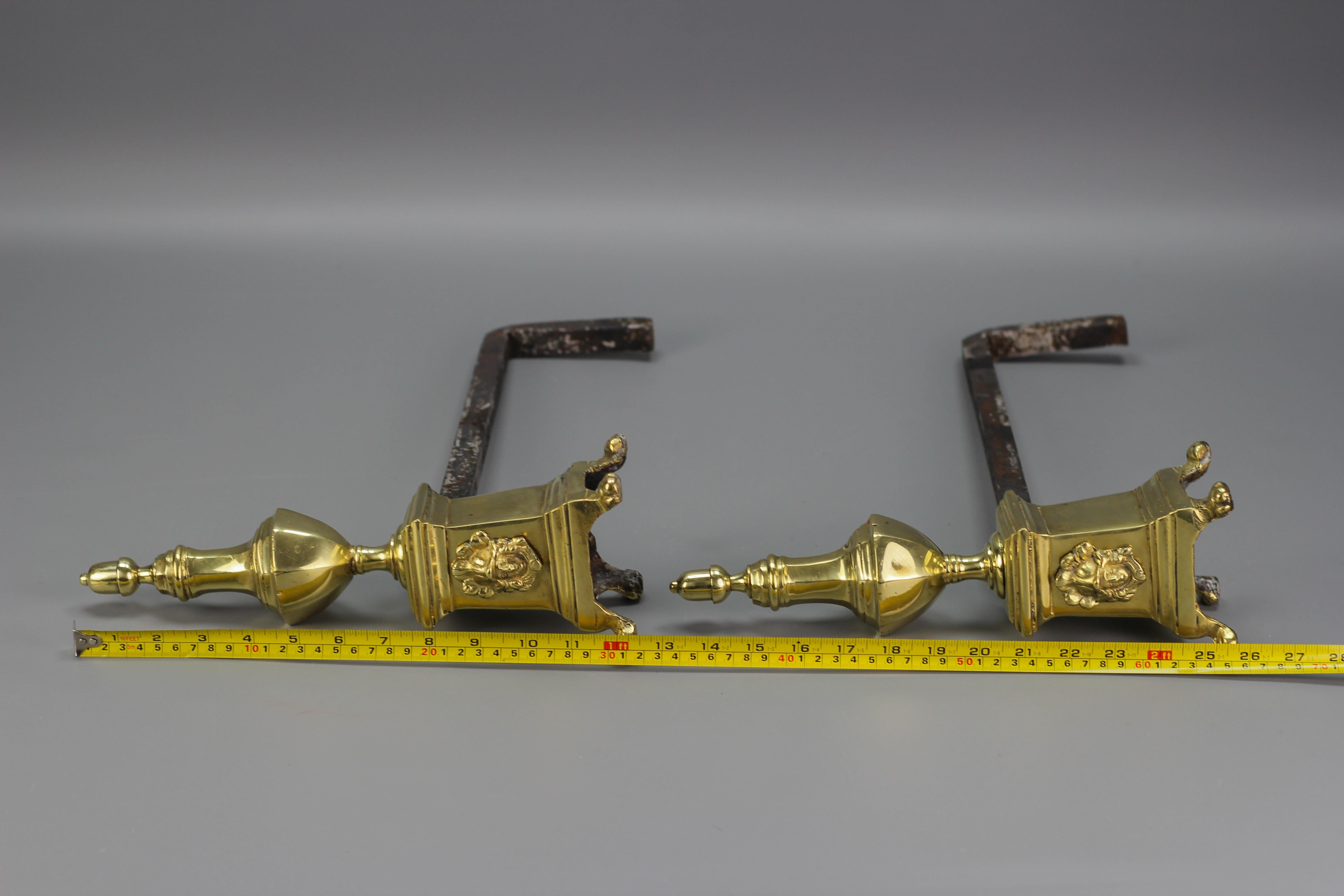 Pair of French Bronze and Iron Firedogs, Early 20th Century For Sale 14