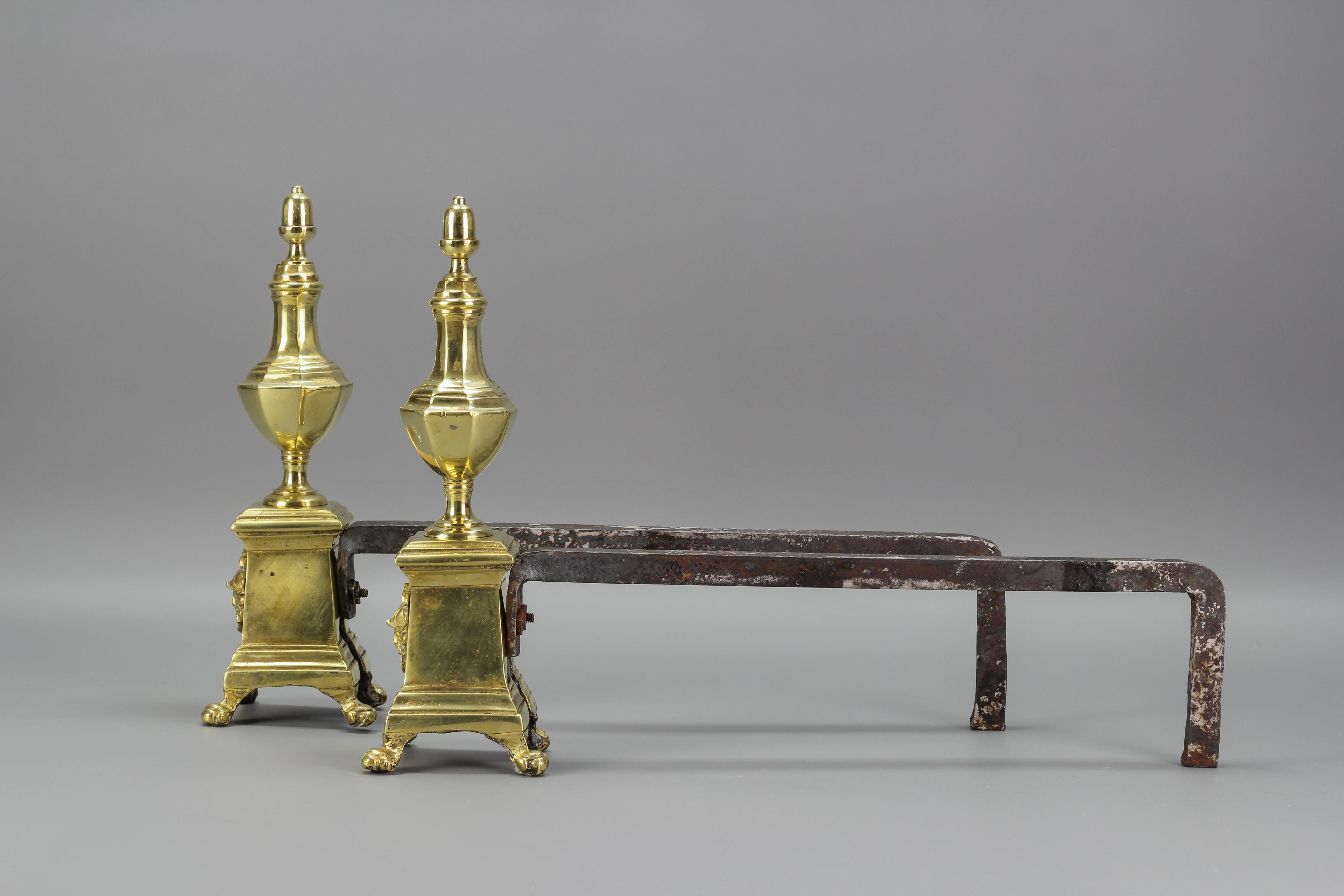 Pair of French Bronze and Iron Firedogs, Early 20th Century For Sale 4