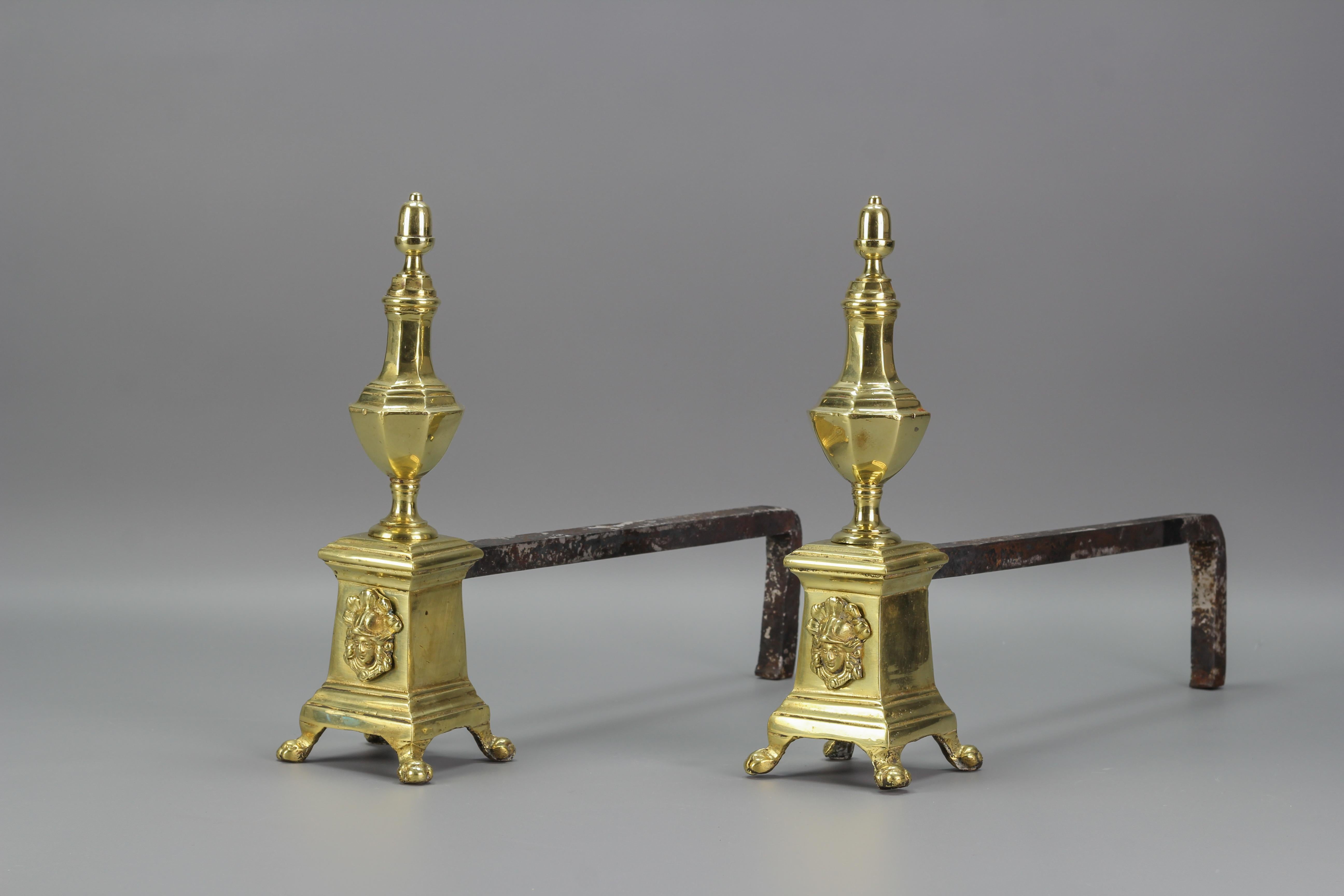 Pair of French Bronze and Iron Firedogs, Early 20th Century For Sale 5