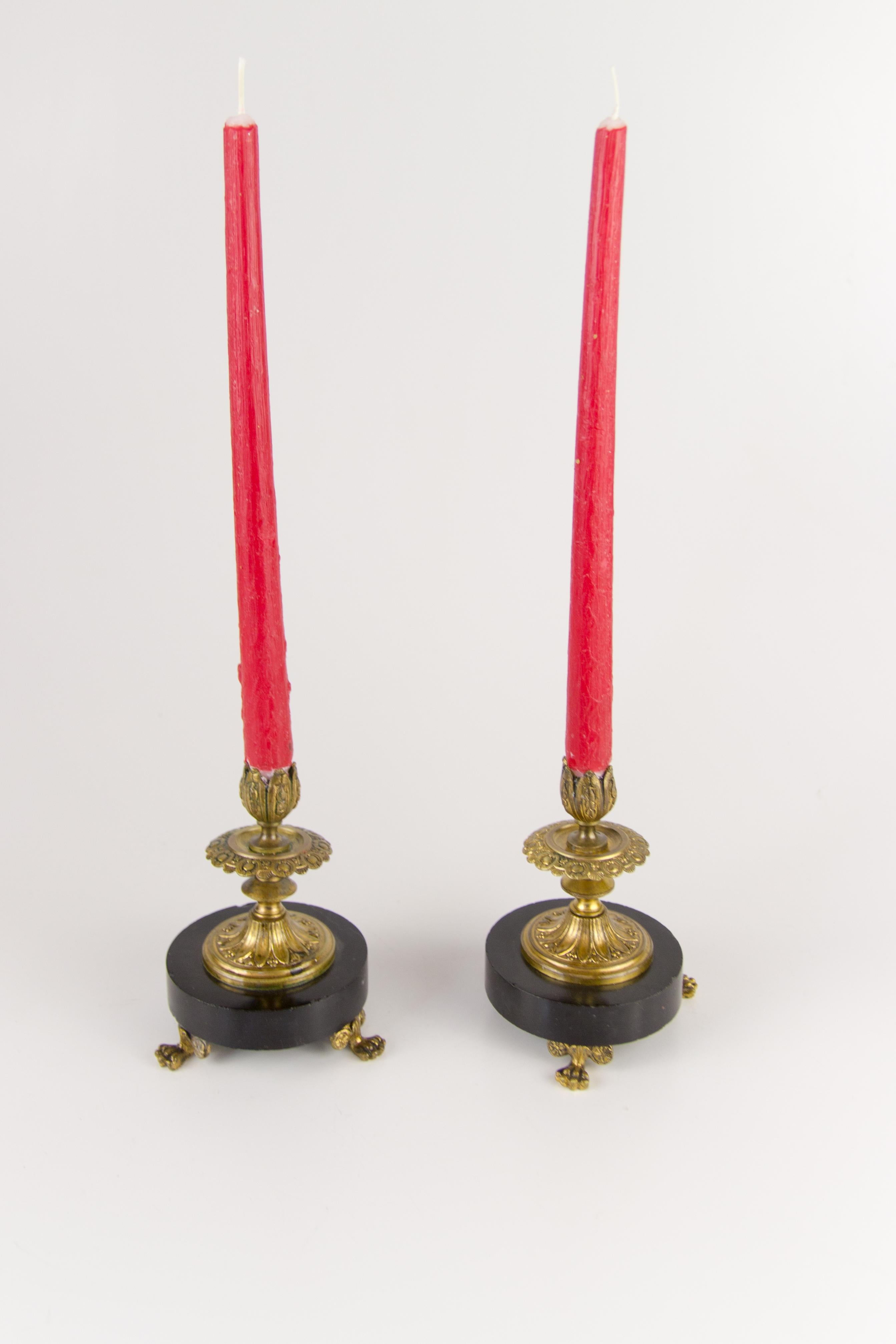 Pair of French Bronze and Marble Candlesticks In Good Condition In Barntrup, DE