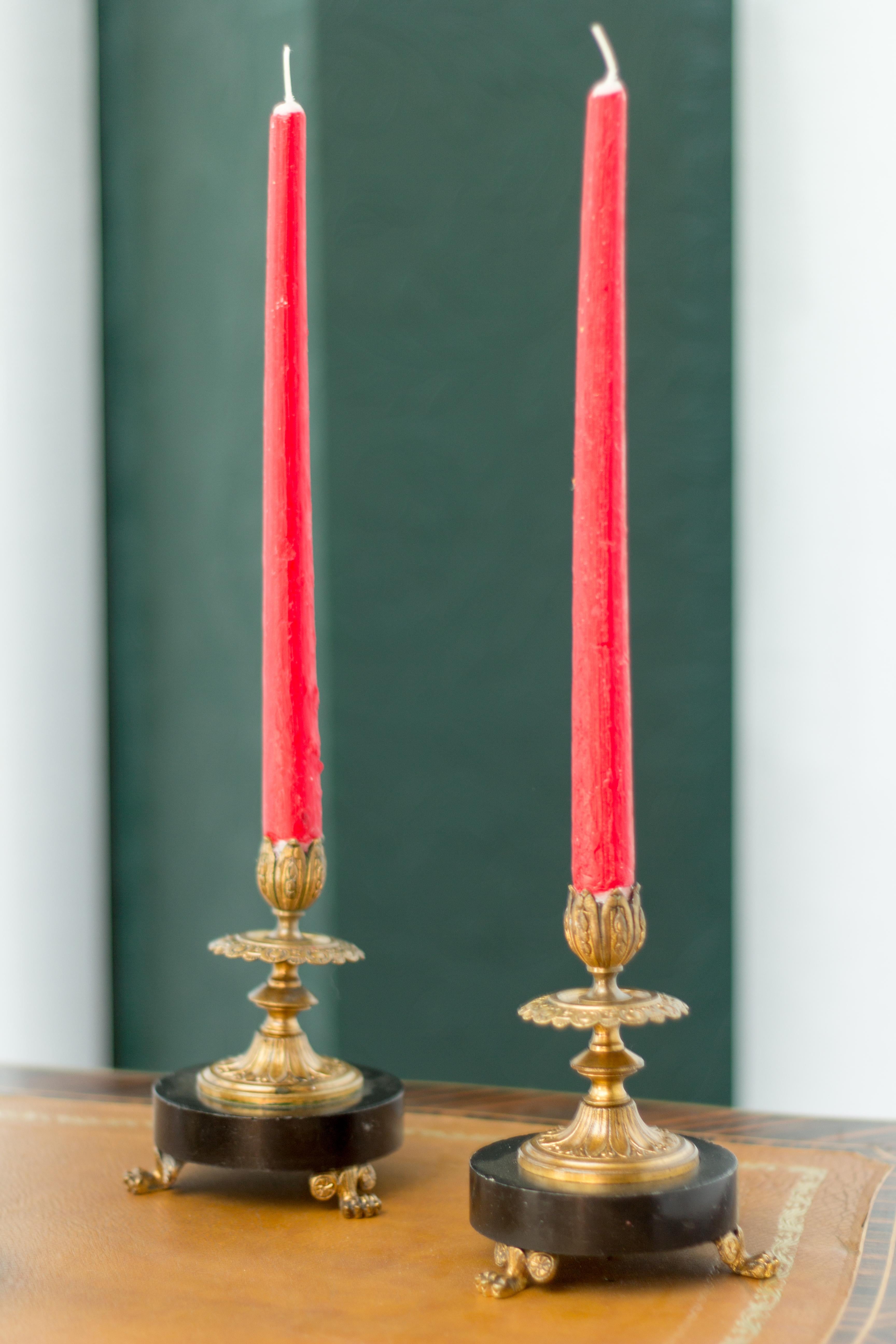 Pair of French Bronze and Marble Candlesticks 2