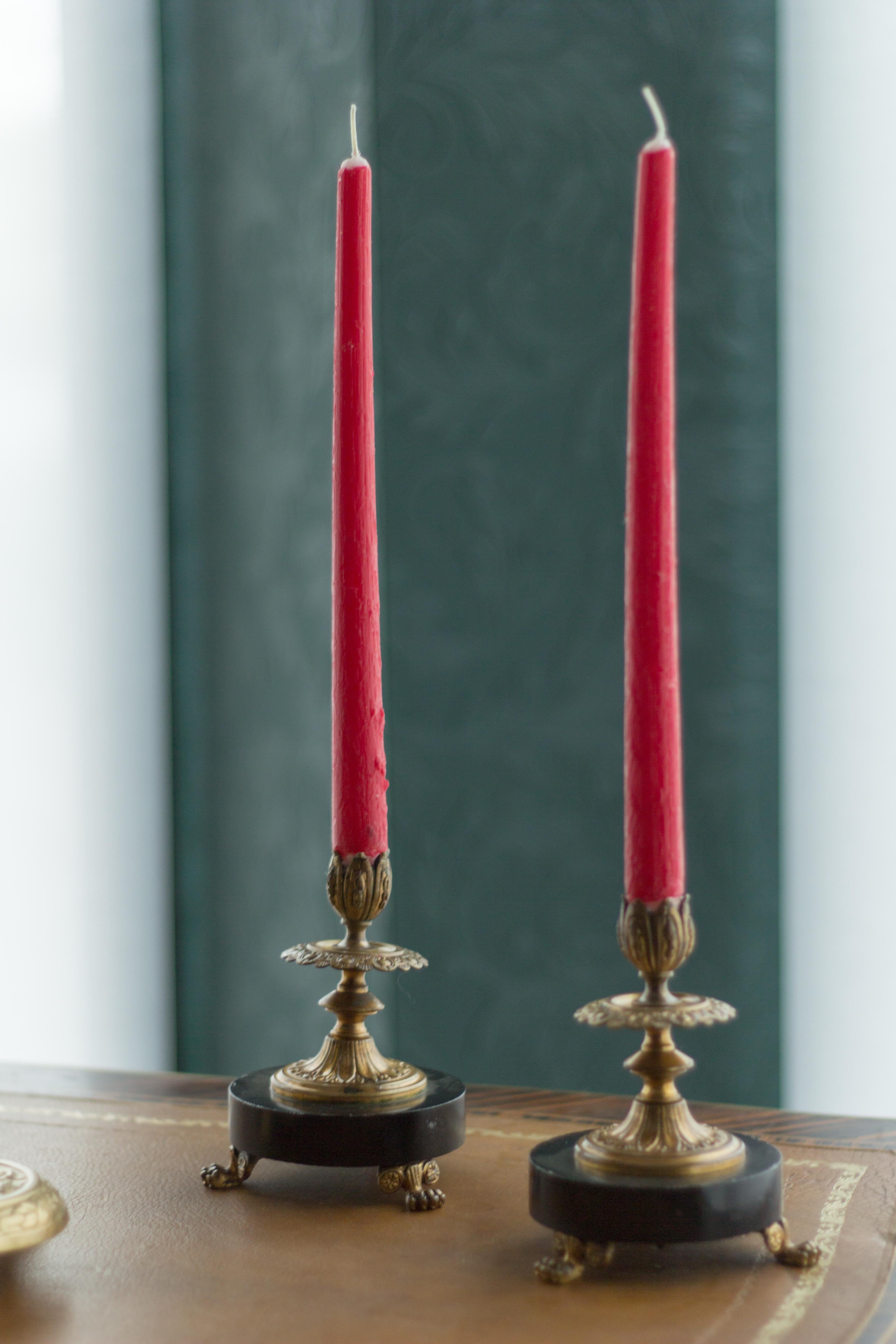 Pair of French Bronze and Marble Candlesticks 3