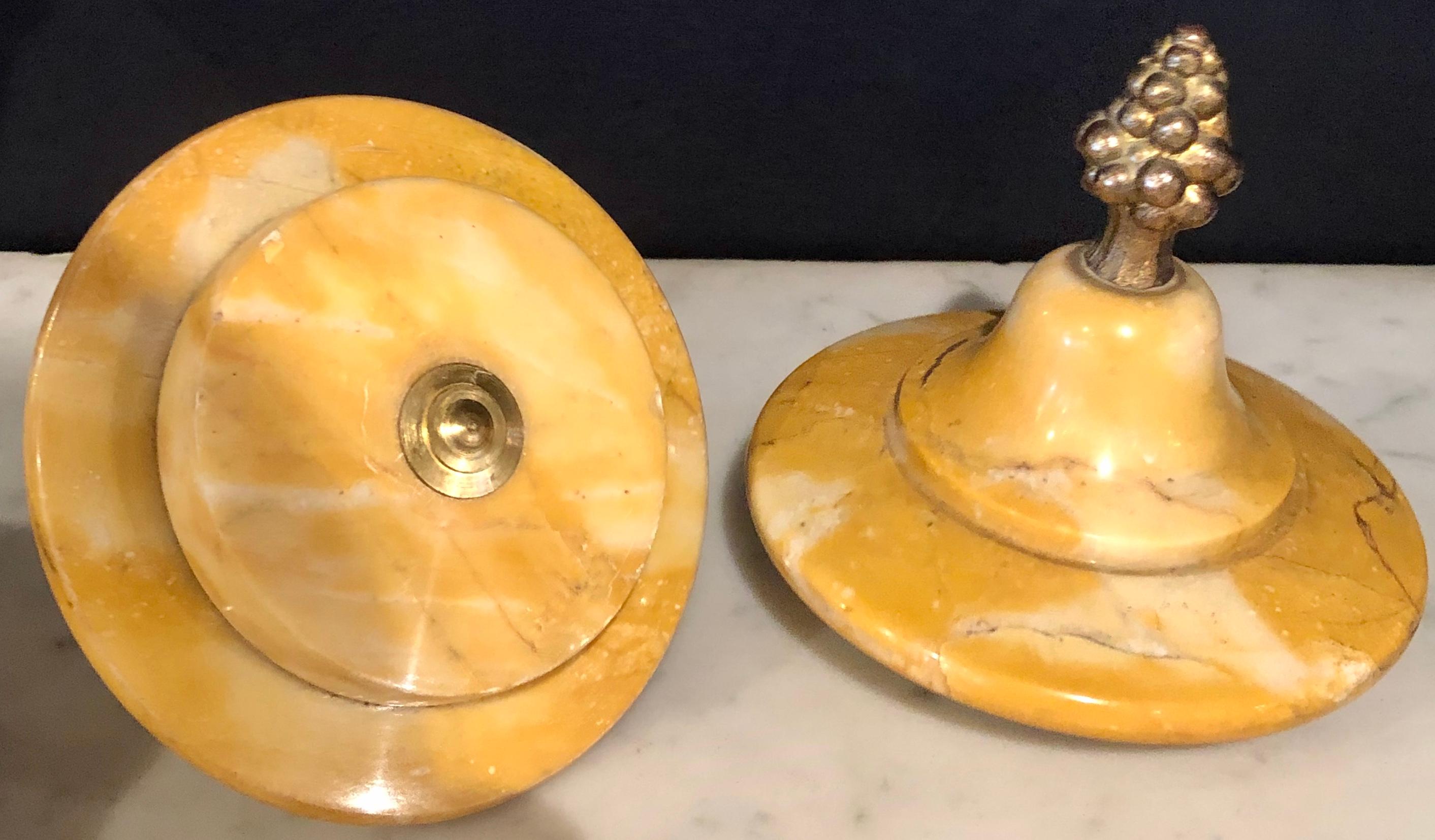 Pair of French Bronze and Marble Cassolettes Each with Cherubs 11