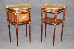 Pair of French Bronze and Marble Top Night Stands Attributed to François Linke