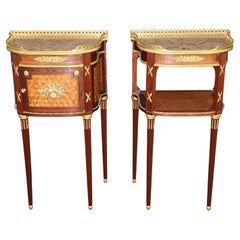 Pair of French Bronze and Marble Top Night Stands Attributed to François Linke