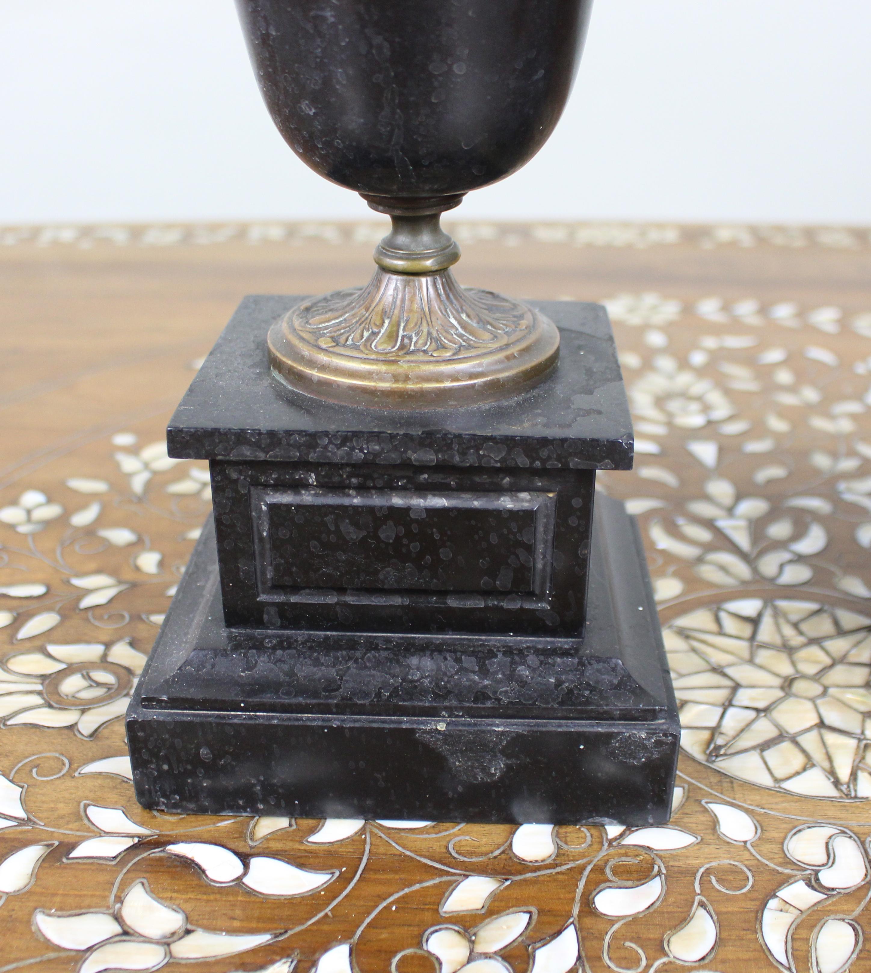 Pair of French Bronze and Marble Urns For Sale 1