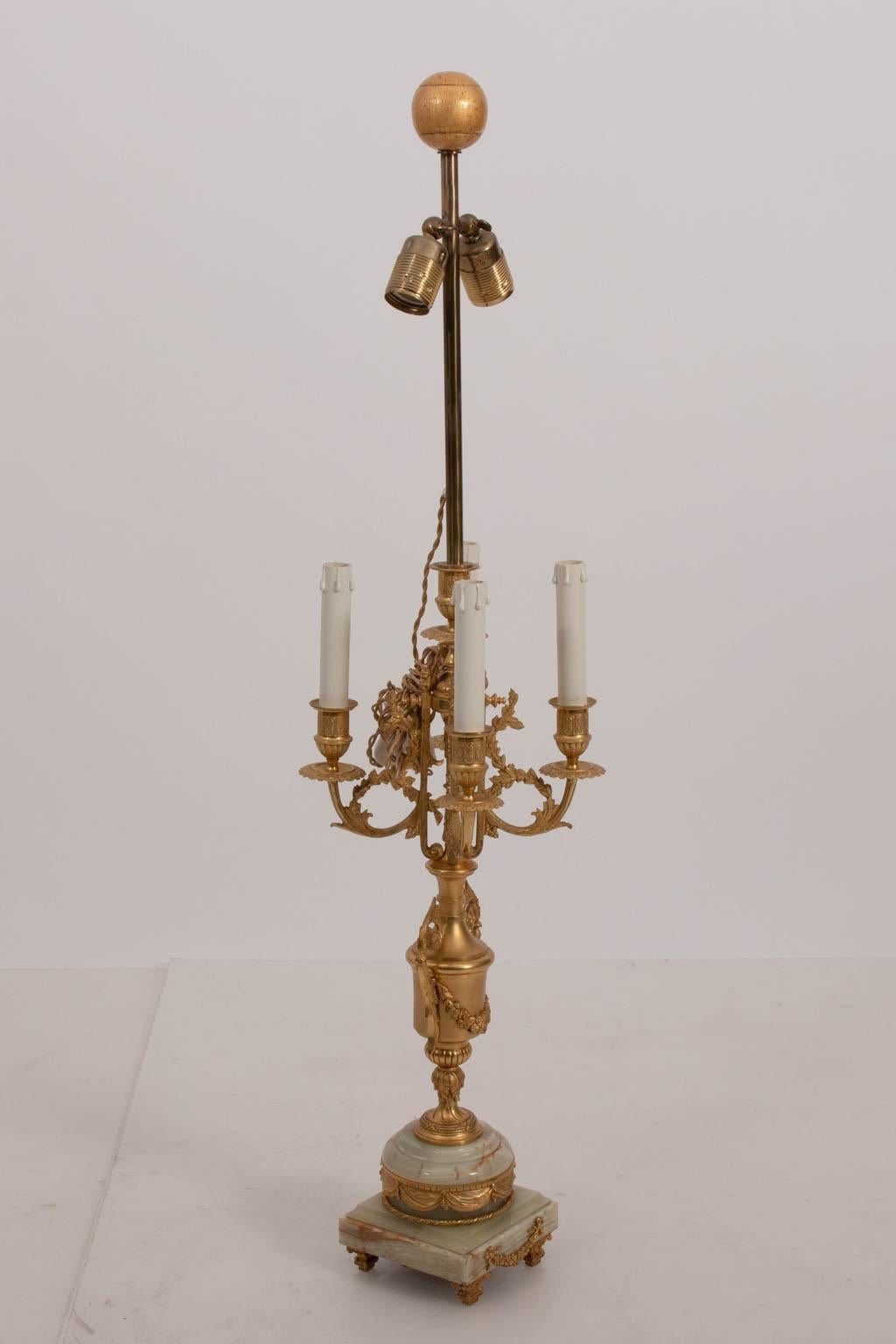 Pair of French Bronze and Onyx Table Lamps In Good Condition In Stamford, CT