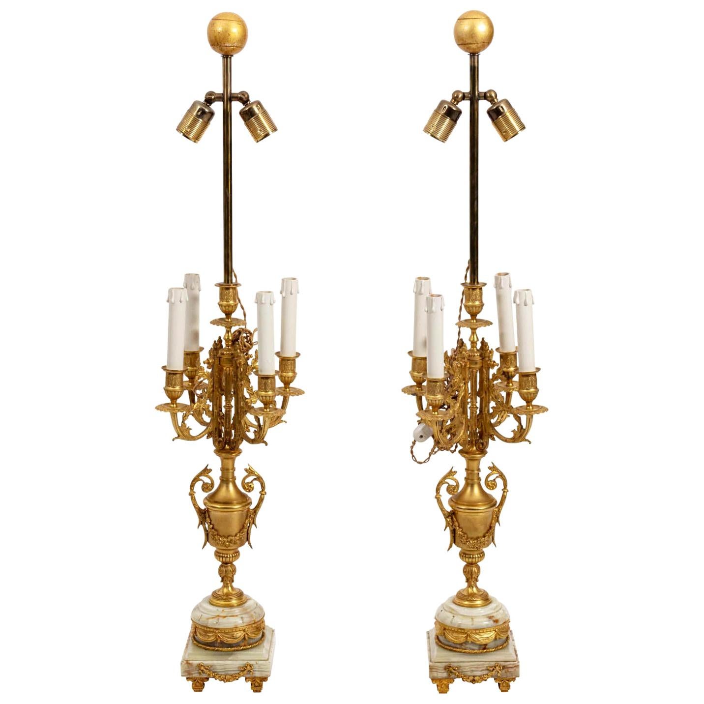Pair of French Bronze and Onyx Table Lamps