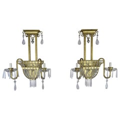Pair of French Bronze and Rock Crystal 2-Light Sconces