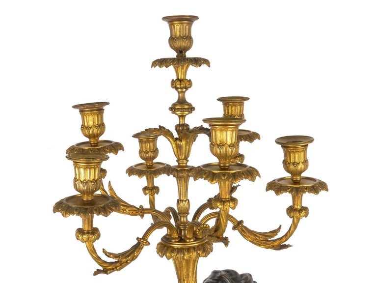 Pair of French Bronze Antique Putto Sculpture Candelabra Lamps, circa 1870-1890 For Sale 1