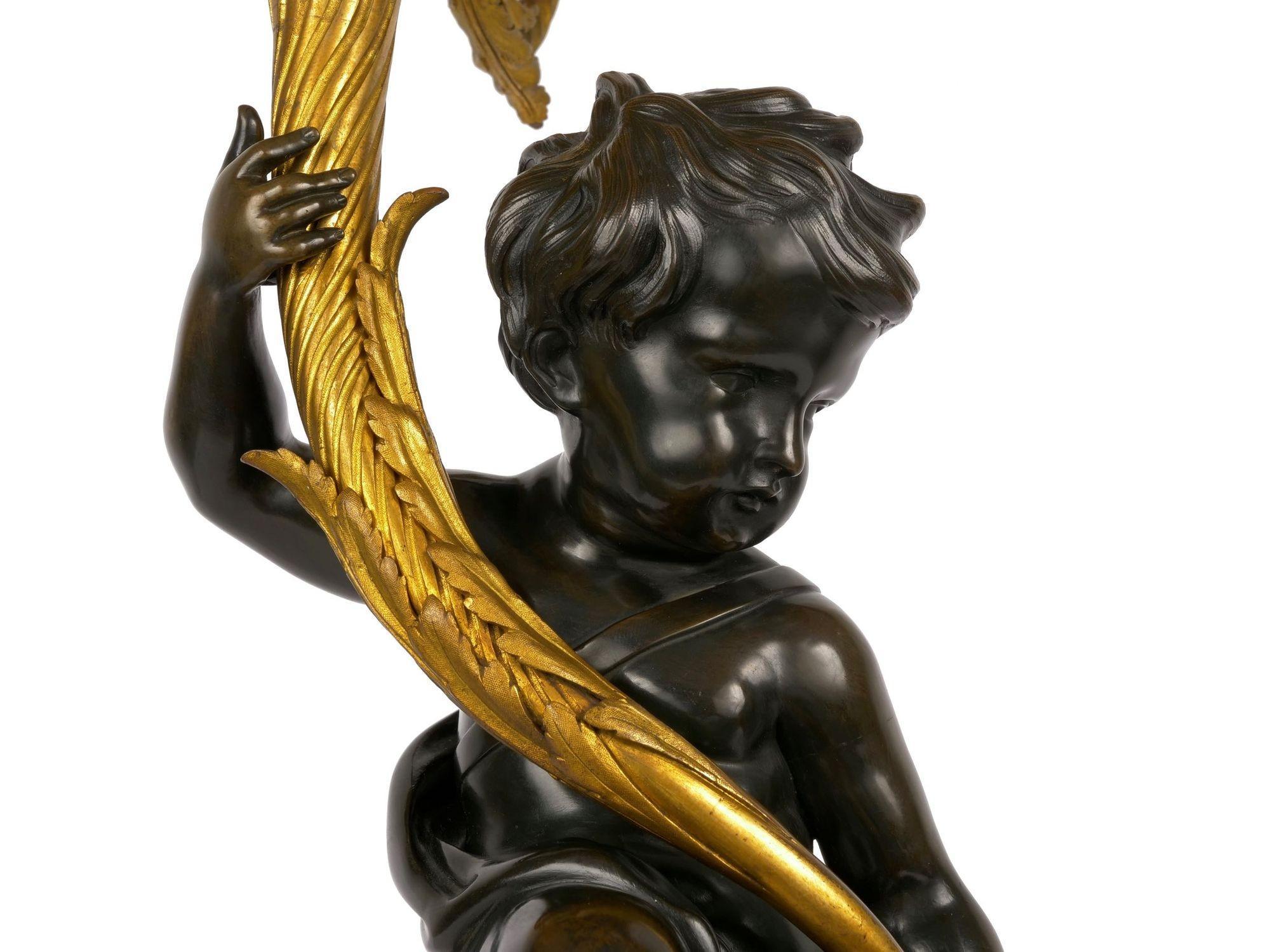 Pareja de Lámparas Candelabro Escultura Putto Antiguas Francesas de Bronce, circa 1870-1890 en venta 1