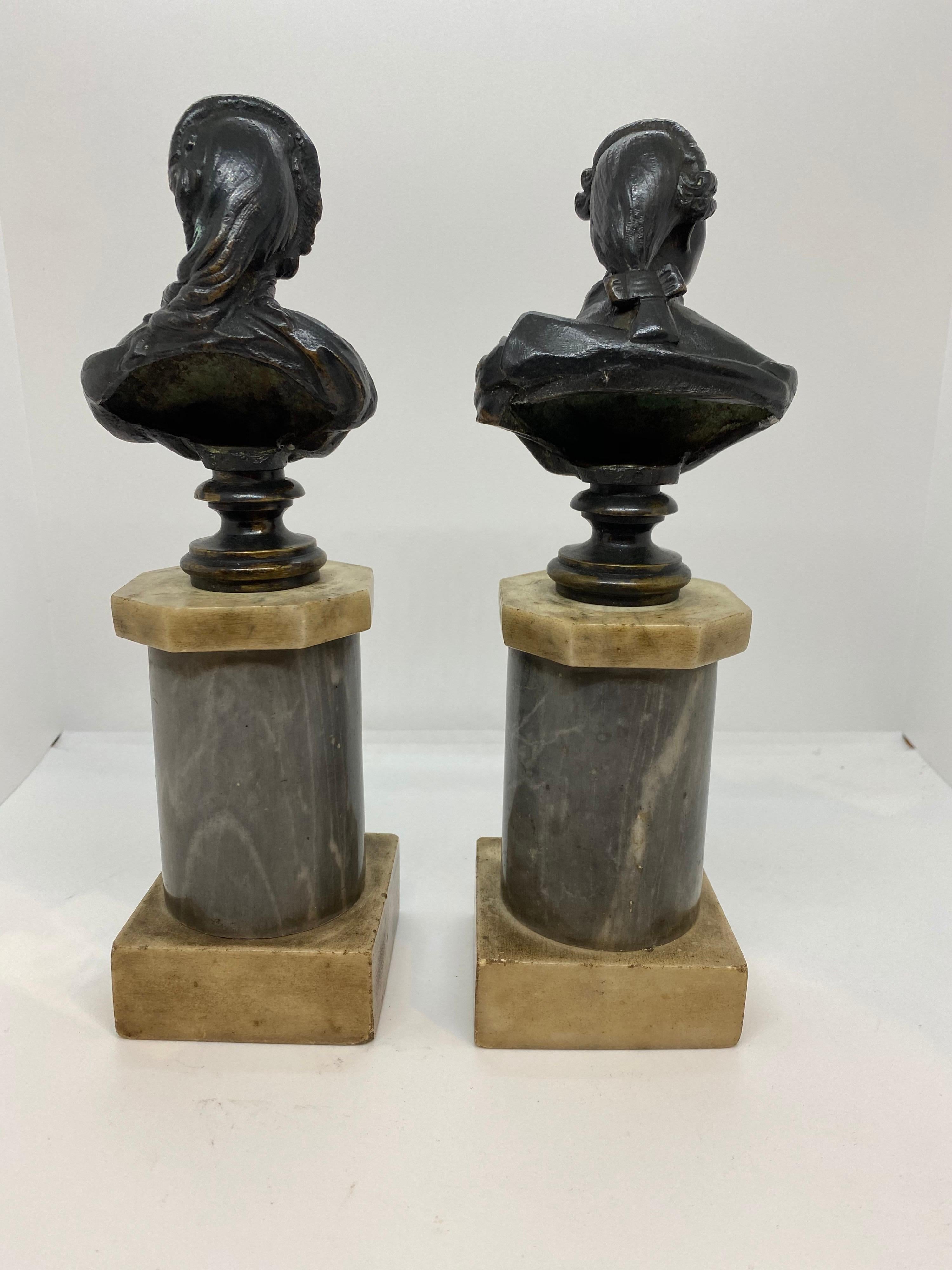Pair of French Bronze Busts of Louis XVI and Marie Antoinette In Good Condition For Sale In Natchez, MS