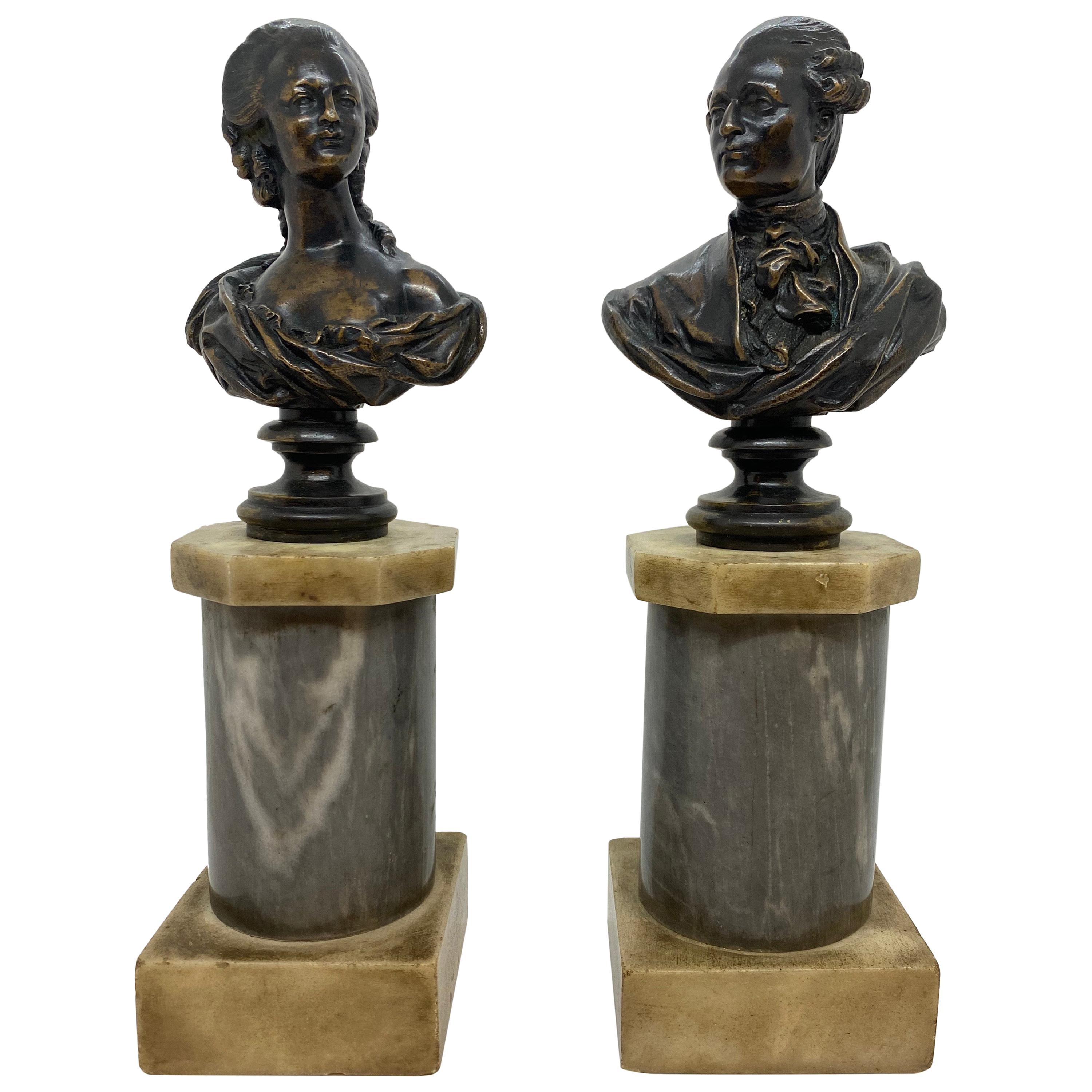 Pair of French Bronze Busts of Louis XVI and Marie Antoinette For Sale