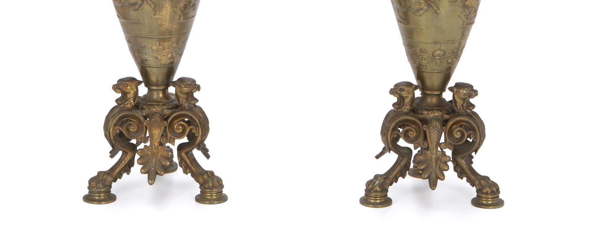 Pair of French Bronze Candelabra Lamps, Early 20th Century For Sale 2