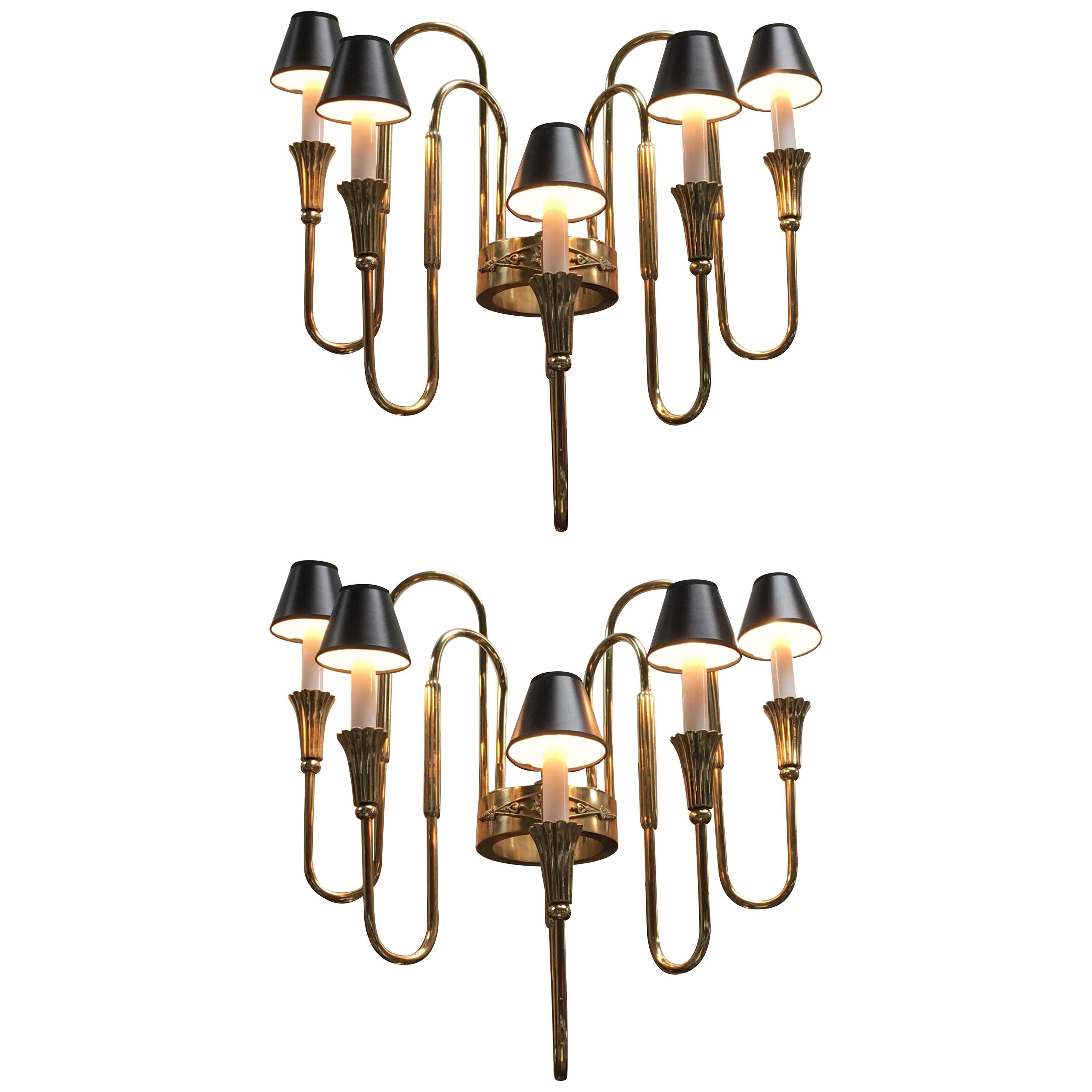 Pair of French Bronze Candelabra Sconces in the "Empire" Style