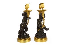 Pair of French Bronze Candelabra with Bacchus & Satyr after Clodion, circa 1880