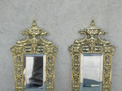 Pair of French Bronze Central Urn & Dolphin Two Arm Mirrored Wall Sconces C 1820