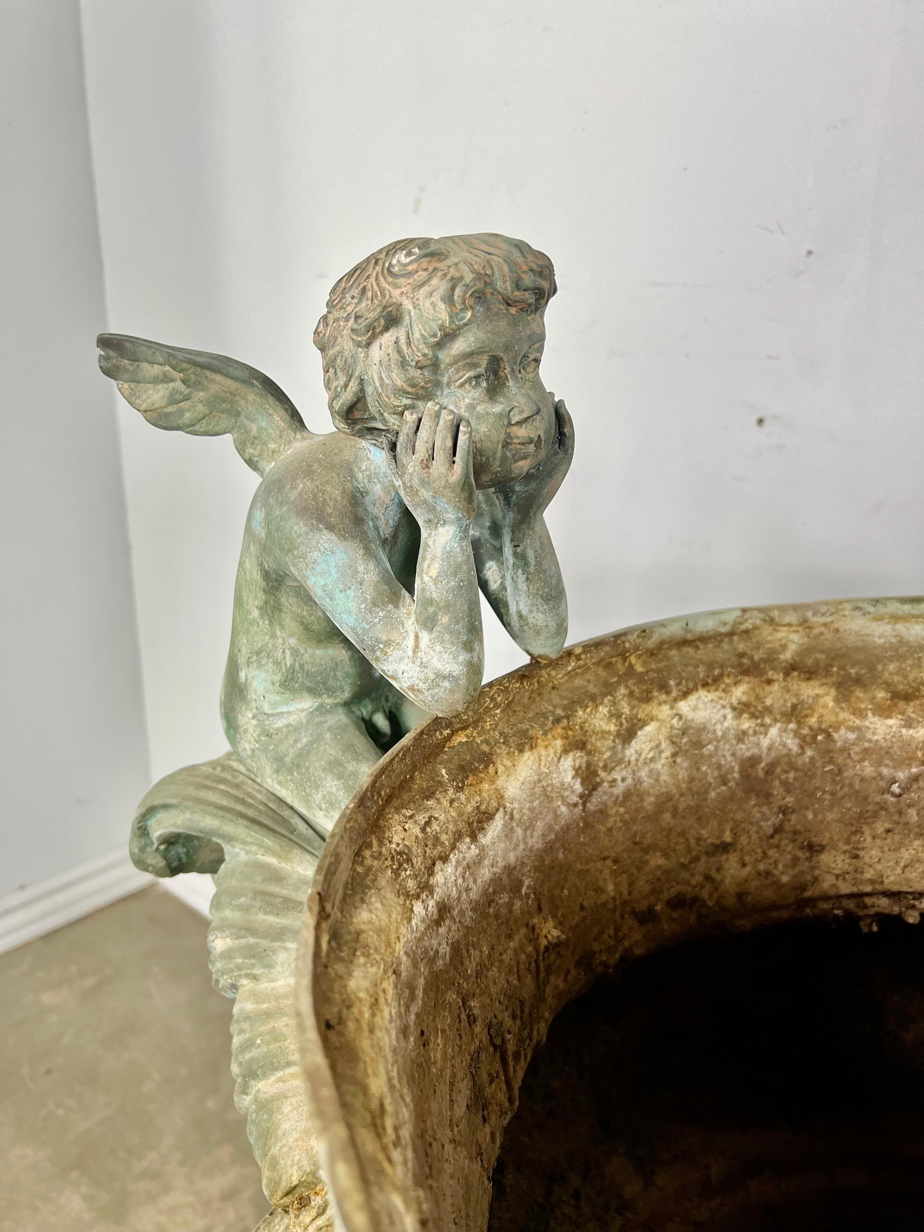 French Provincial Pair of French Bronze Cherub Planters