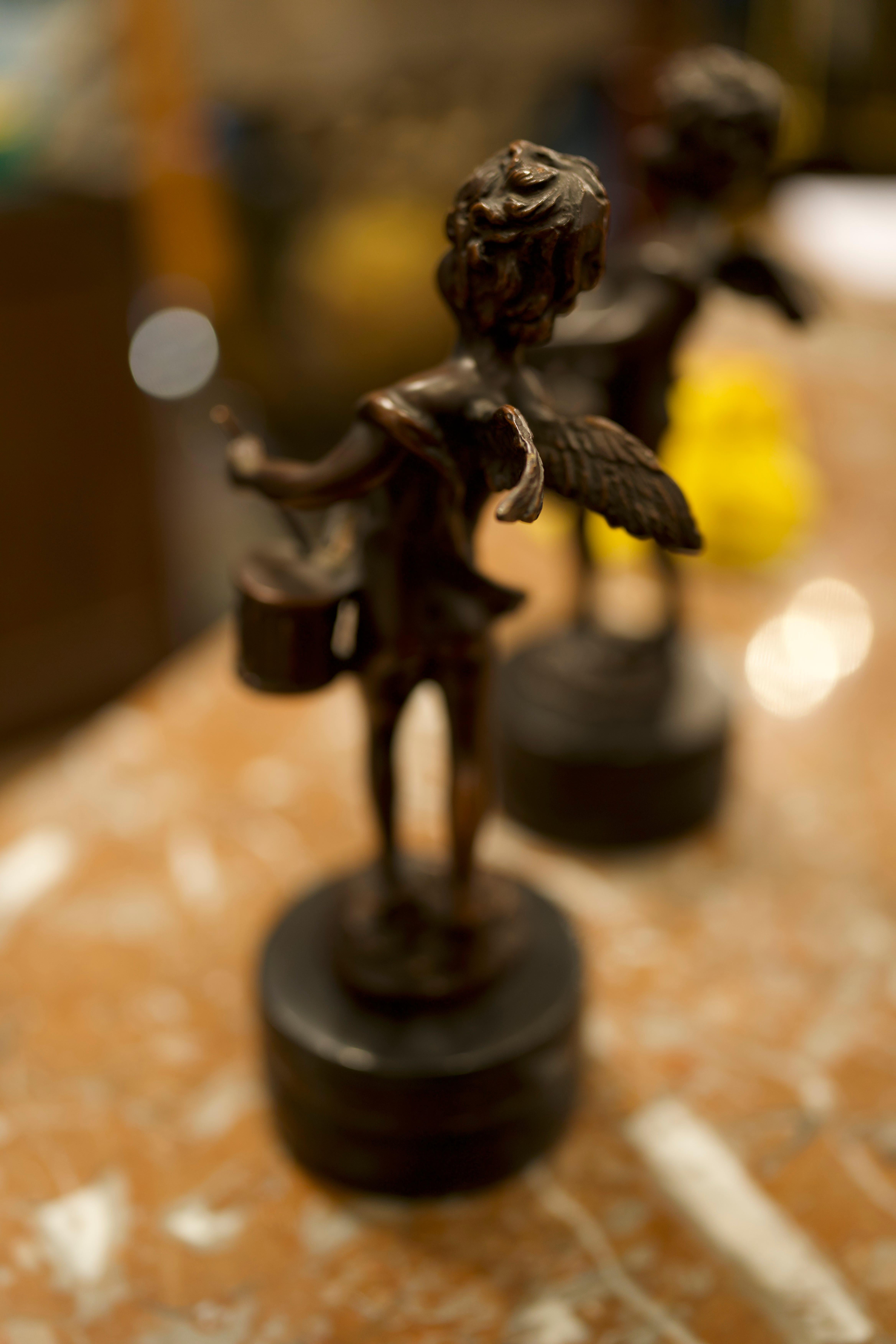 Pair of French Bronze Cherubs Sculptures For Sale 5