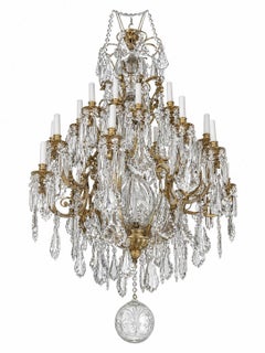 Pair of French Bronze & Cut Crystal Chandeliers, Early 20th Century.
