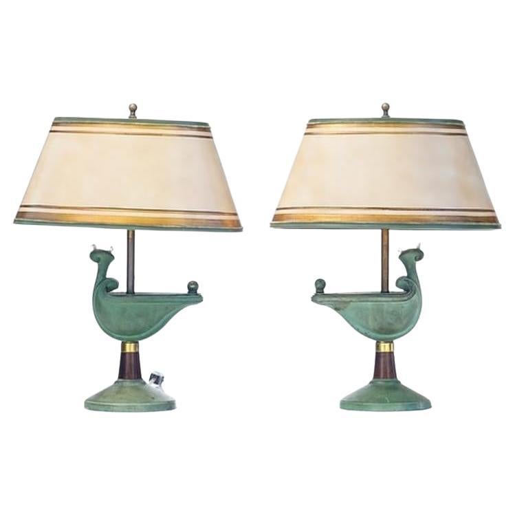 Paire de lampes déco en bronze, 20e siècle