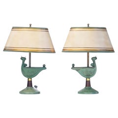 Pair of French Bronze Deco Lamps, 20th Century