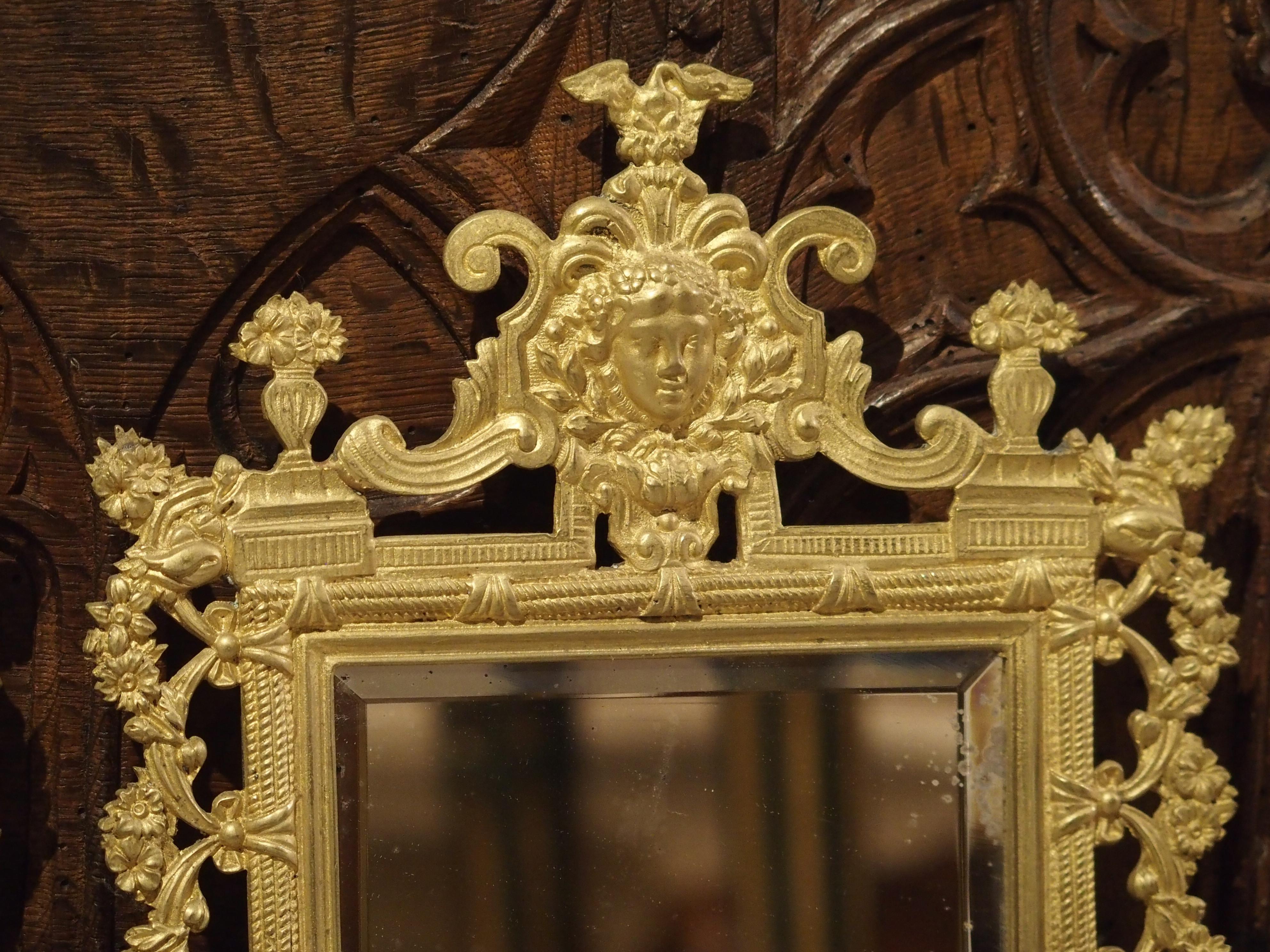 Pair of French Bronze Dore Mirrors with Mascarons and Floral Motifs, circa 1880 For Sale 4