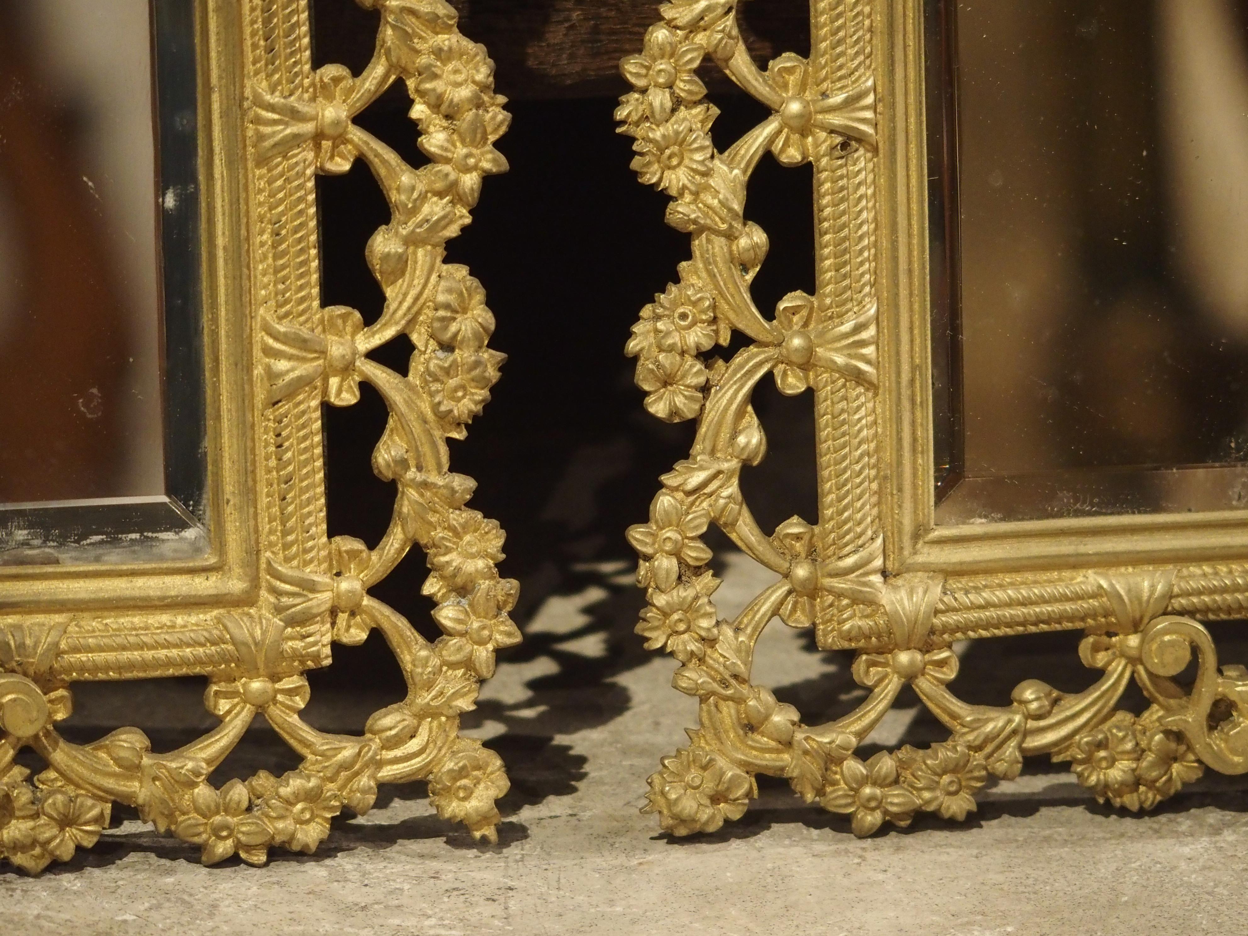 Pair of French Bronze Dore Mirrors with Mascarons and Floral Motifs, circa 1880 In Good Condition For Sale In Dallas, TX