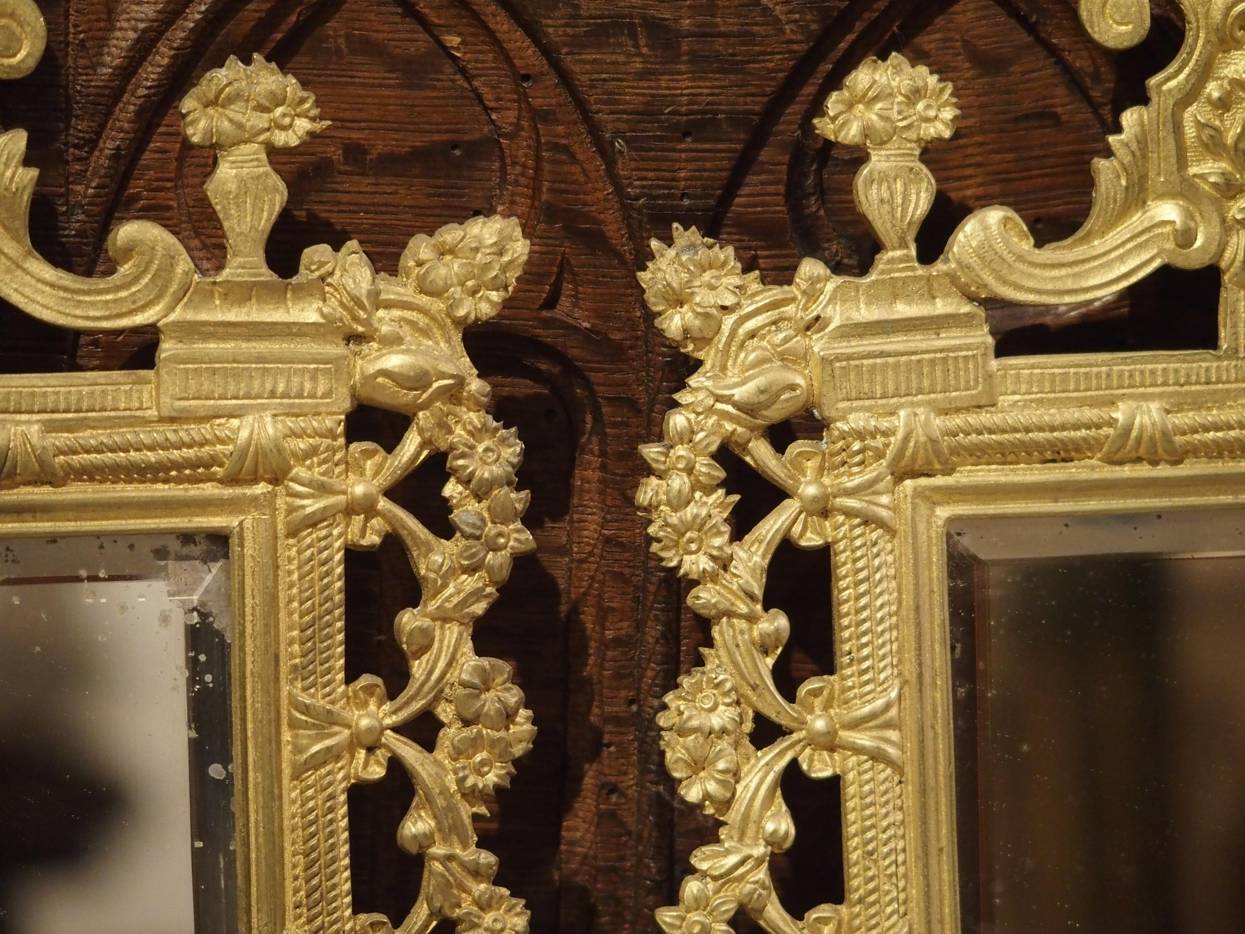 19th Century Pair of French Bronze Dore Mirrors with Mascarons and Floral Motifs, circa 1880 For Sale