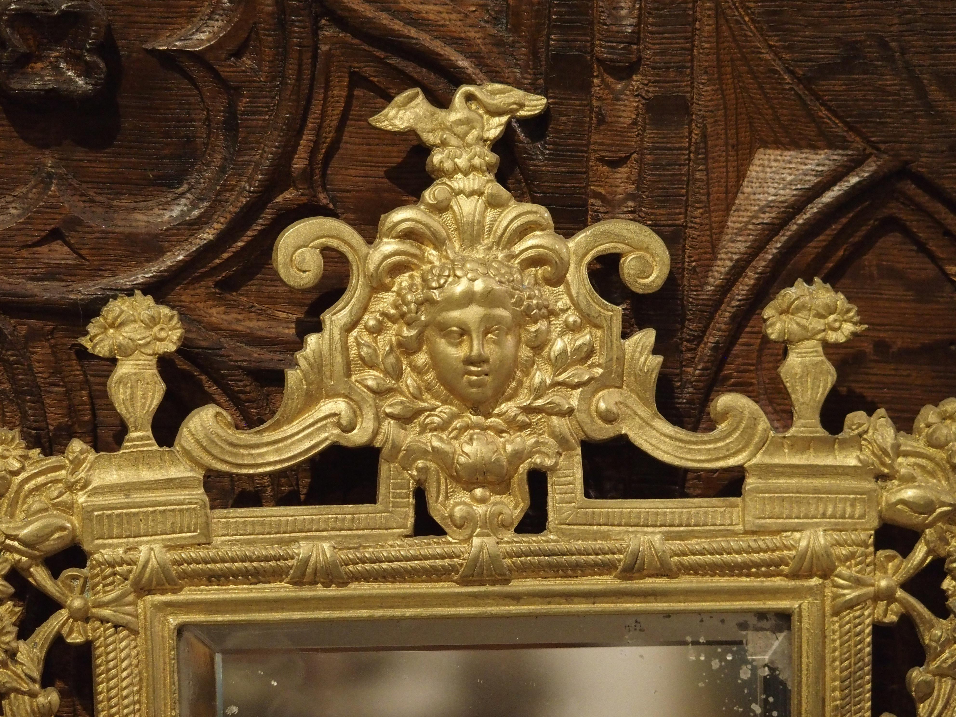Pair of French Bronze Dore Mirrors with Mascarons and Floral Motifs, circa 1880 For Sale 1