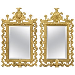 Pair of French Bronze Dore Mirrors with Mascarons and Floral Motifs, circa 1880
