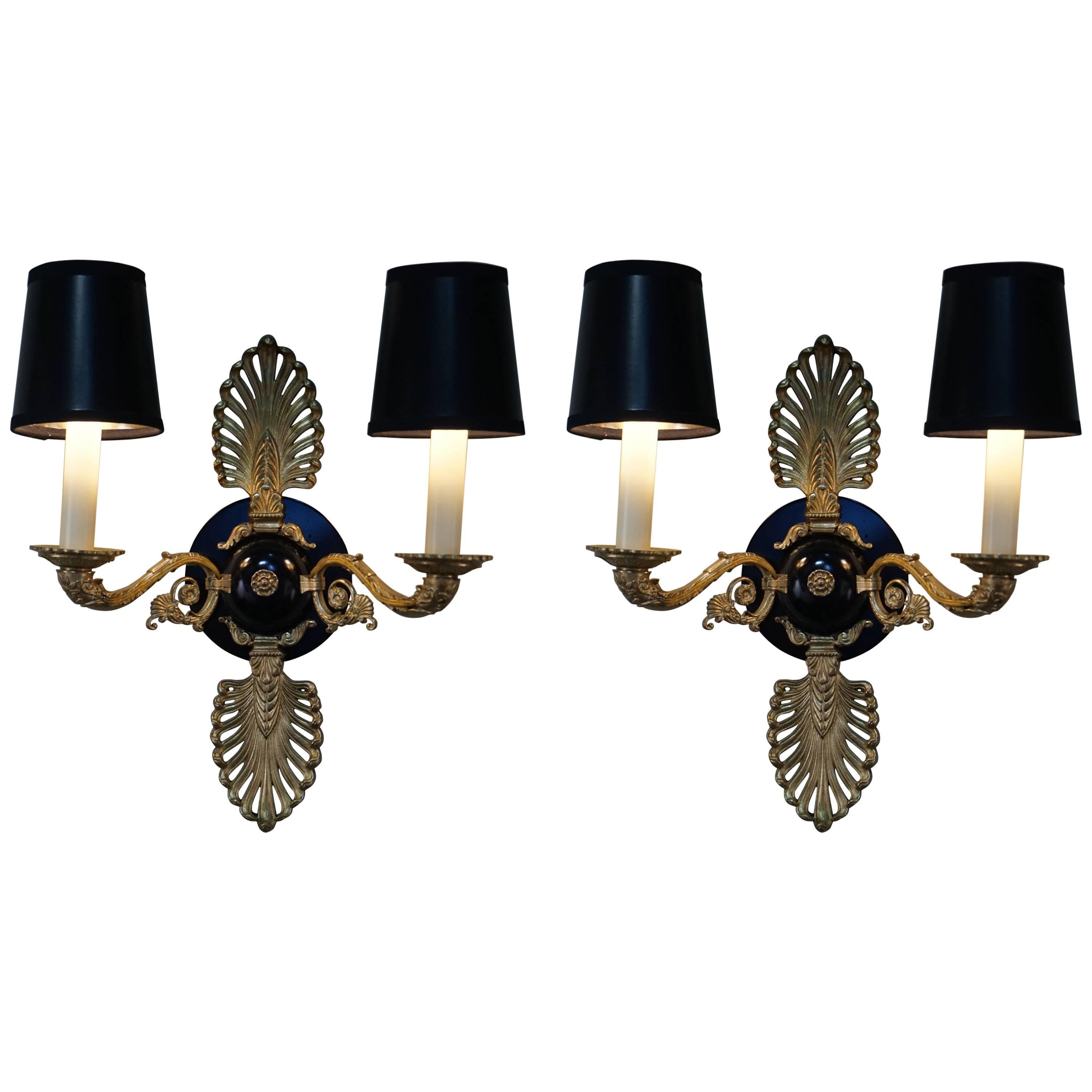 Pair of French Bronze Empire Style Wall Sconces