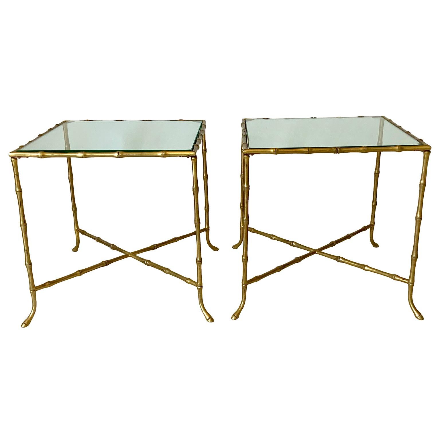 Mid-Century Modern Pair Of French Faux Bamboo Maison Bagues Side Tables