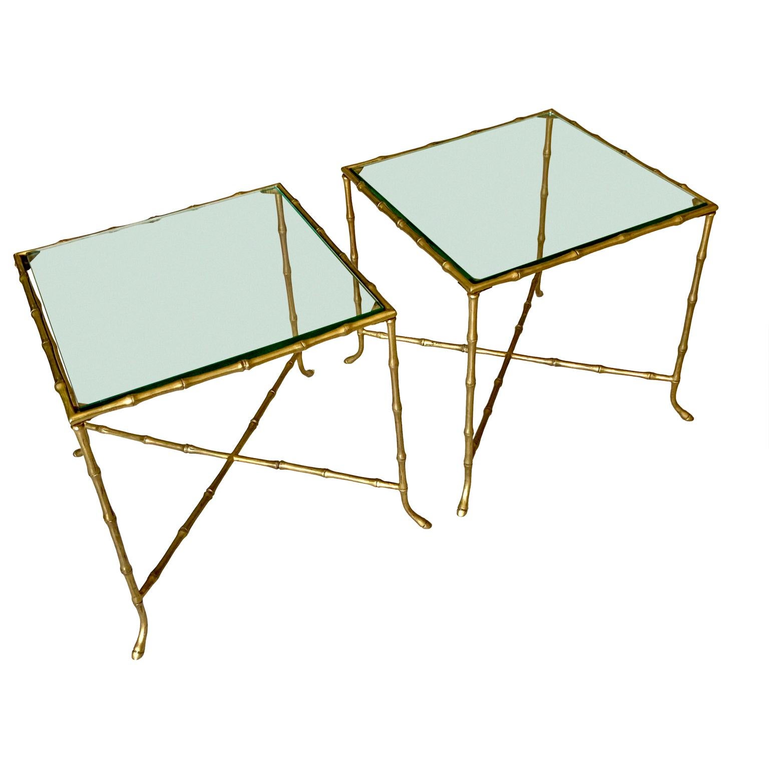 Pair Of French Faux Bamboo Maison Bagues Side Tables In Good Condition In Haddonfield, NJ