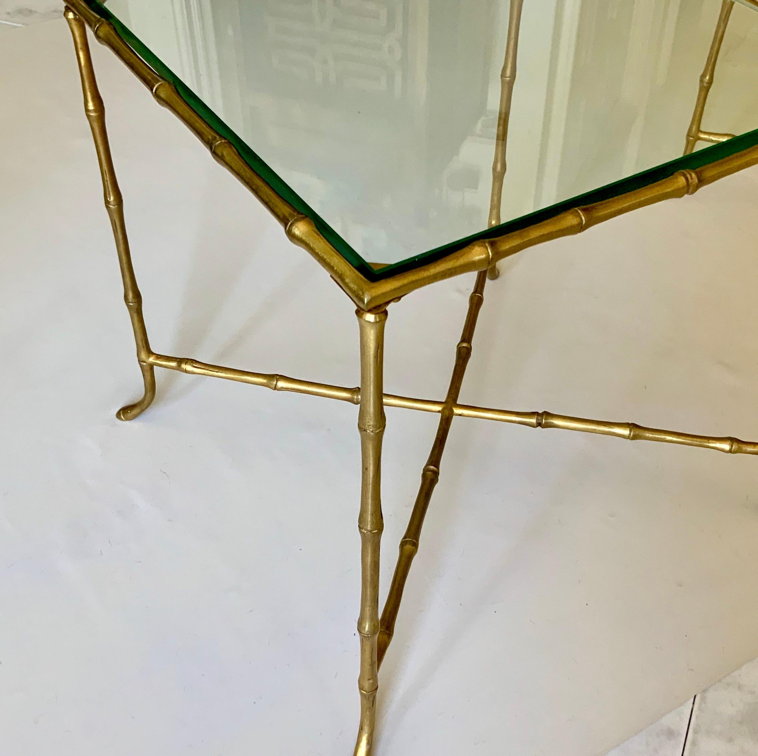 Bronze Pair Of French Faux Bamboo Maison Bagues Side Tables