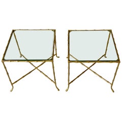 Pair Of French Faux Bamboo Maison Bagues Side Tables