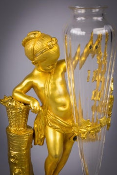 Pair of French Bronze Figural and Glass Vases, circa 1880