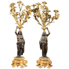 Pair of French Bronze Figural Candelabra, 19th Century