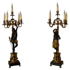 Pair of french bronze figural candelabra six lights