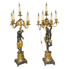 Pair of french bronze figural candelabra six lights
