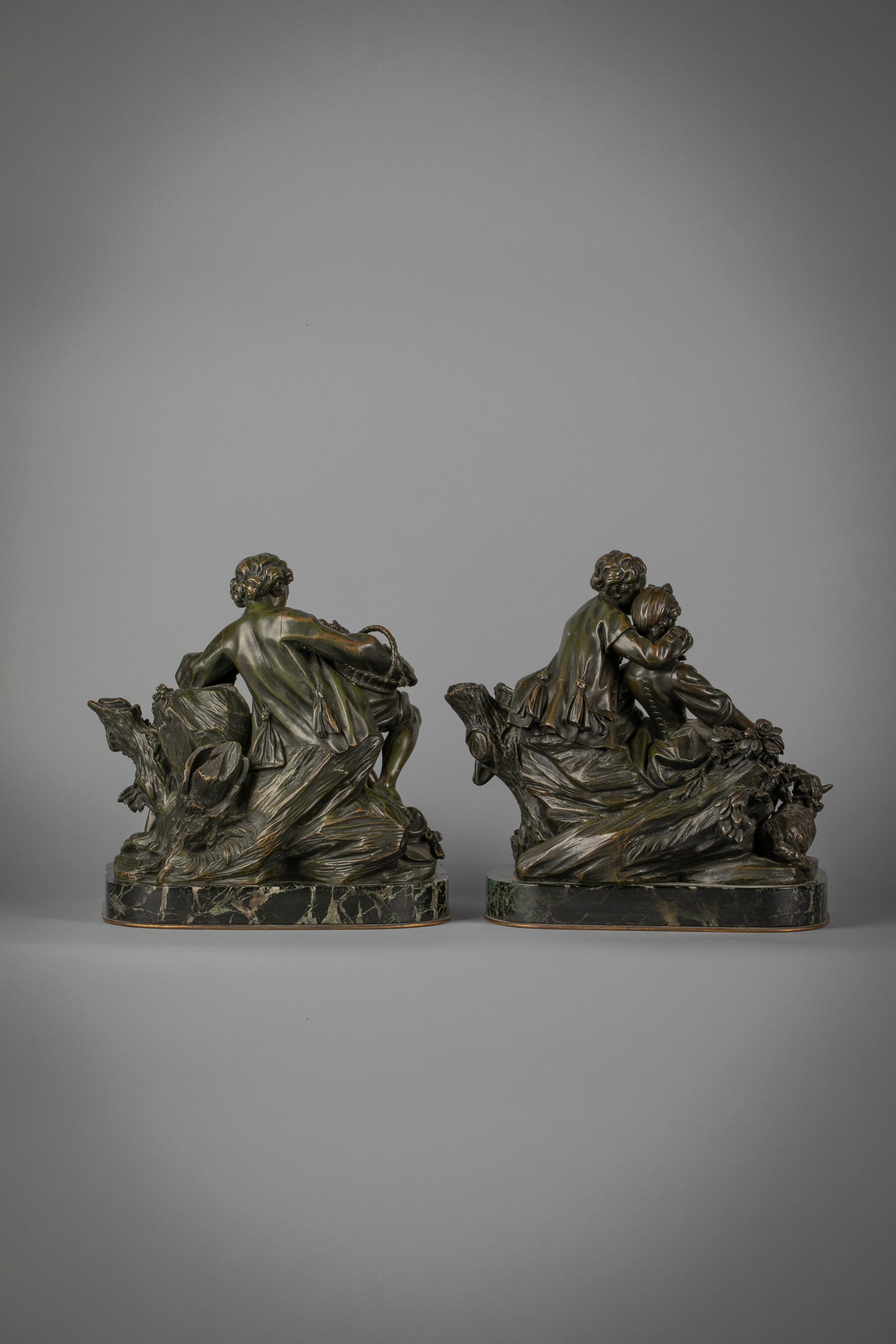 Pair of French bronze Figural Groups of the grape eaters and the flute lesson, circa 1875

Based on the engraved designs by Francois Boucher (1703-1770), 